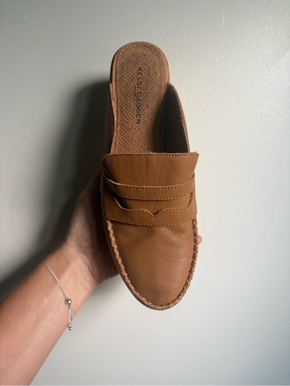 Kelsi Dagger Tan Leather wood Platform Mule Clog - Picture 3 of 5